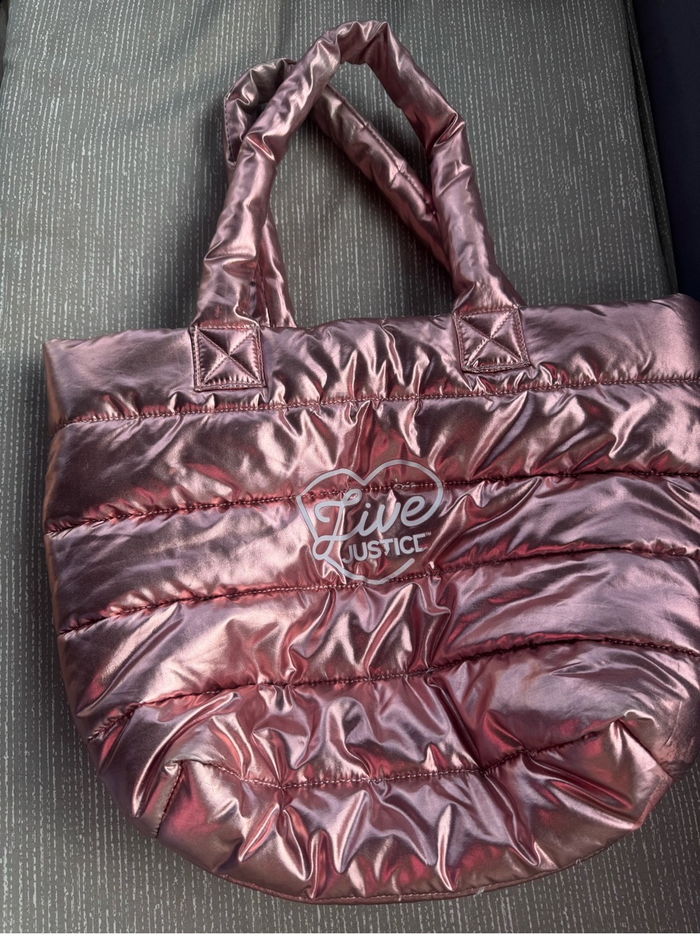 Justice XL Metallic Rose Puffer Tote VGUC 😊😊